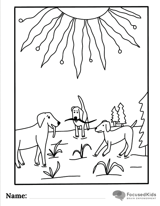 FocusedKids Coloring Page Download: Dogs Playing